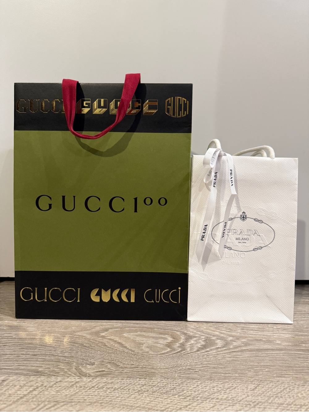 Gucci Paper Bag and Prada Paper Bag with Ribbon